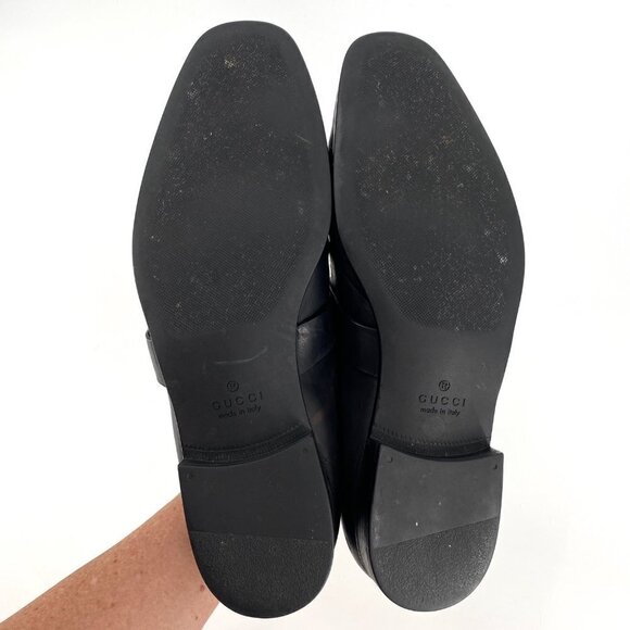 GUCCI Black Leather Interlocking G 256600 Slip On Formal Loafer Classic 9 Shoes - Picture 11 of 12